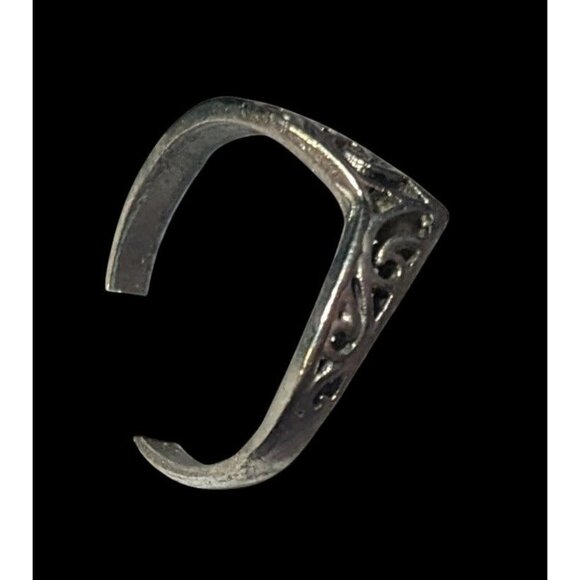 Elven Art Nouveau Scroll Silver Tone Chevron Ring Size 7 - Picture 2 of 14